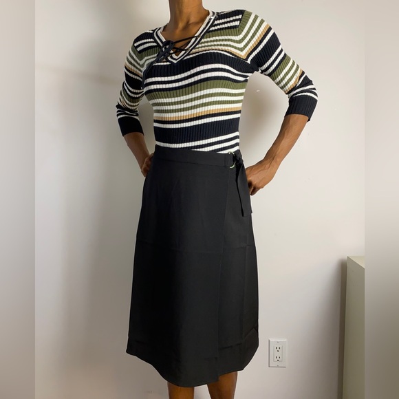 NWT Black Wrap skirt with Ring Cinch Belt A Line Bohemian Midi Skirt - Picture 4 of 5